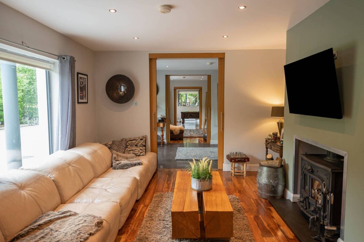 Sliding pocket doors open up the rooms