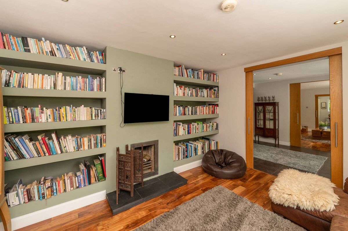 Built in shelving in reception room