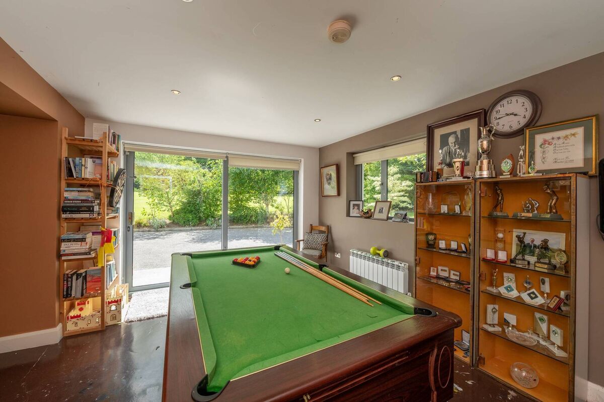 Games room with patio doors