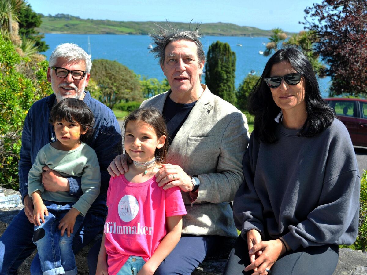  Relaxing in the sunshine were actor Ciaran Hinds, centre, with director Paddy Breathnach, with his family Mick, Josie and Joni Clarke. Picture: Larry Cummins