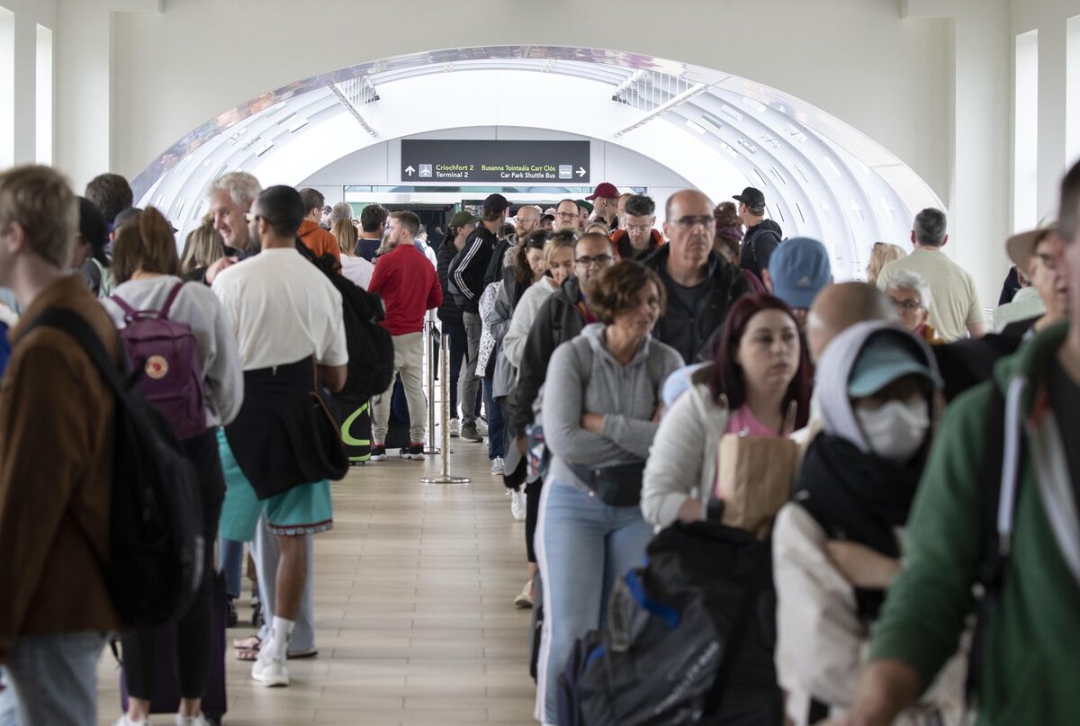 Travellers at Dublin Airport faced hours-long delays on Sunday. Pictures: Colin Keegan
                    
