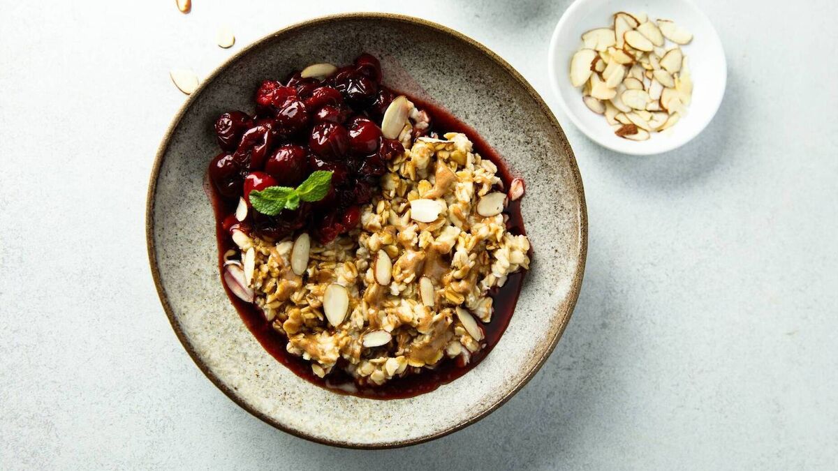 Cherry compote with treacle granola