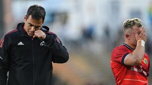 <p>Munster head coach Johann van Graan following Friday's season ending defeat to Ulster at Kingspan Stadium</p>