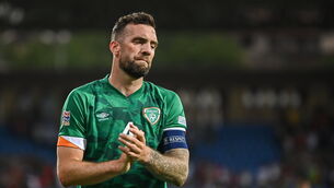 <p>Shane Duffy after his side's defeat in the UEFA Nations League B group 1 match against Armenia at Vazgen Sargsyan Republican Stadium. </p>