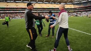 <p>Kilkenny’s manager Brian Cody and Henry Shefflin of Galway after the game. ©INPHO/James Crombie</p>