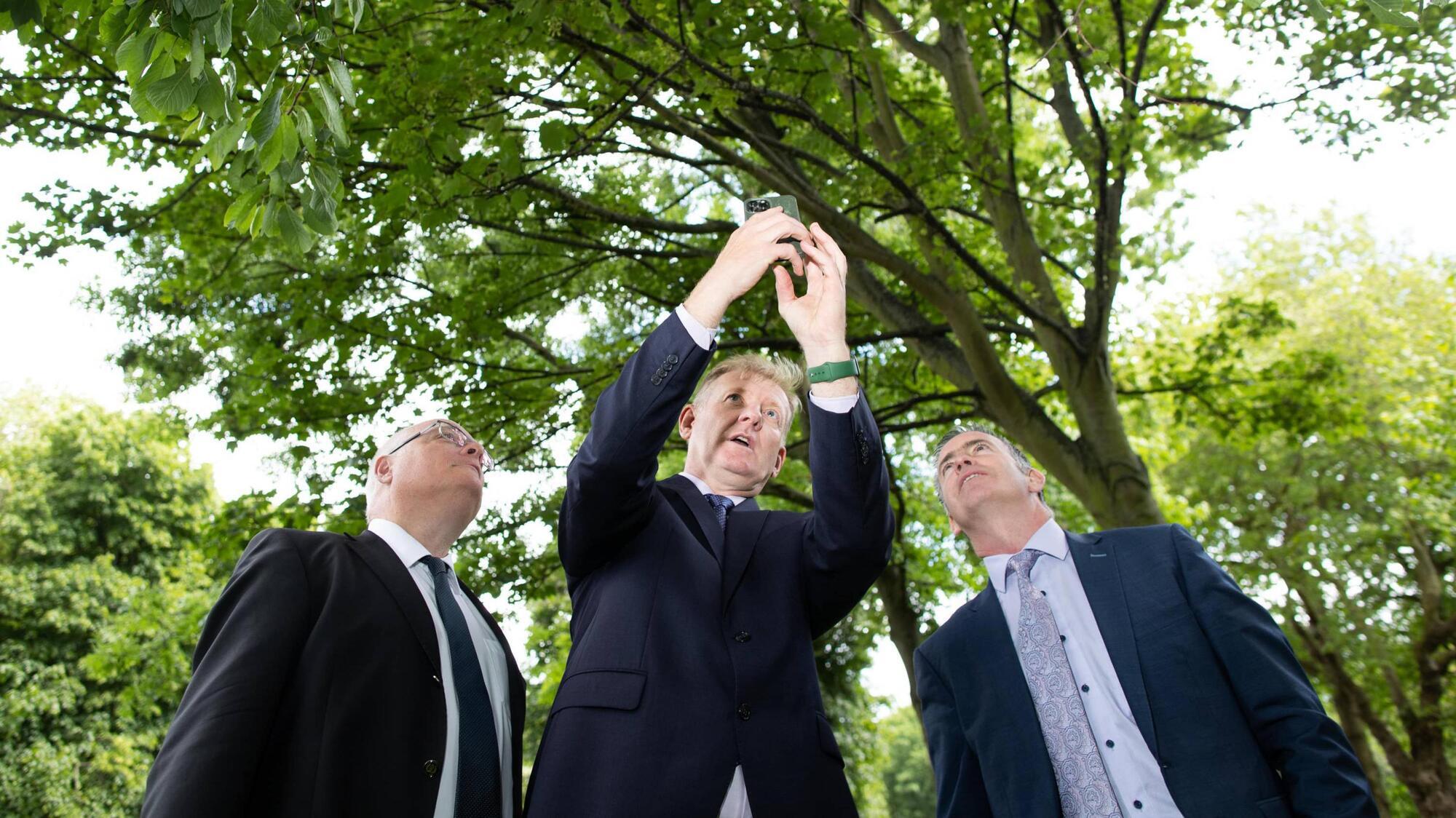 Enda Keane, founder and chief executive of Treemetrics, pictured centre with Conor Sheehan, Programme manager, European Space Programmes, Enterprise Ireland; and Minister of State for Business, Employment and Retail, Damien English. Picture: Julien Behal