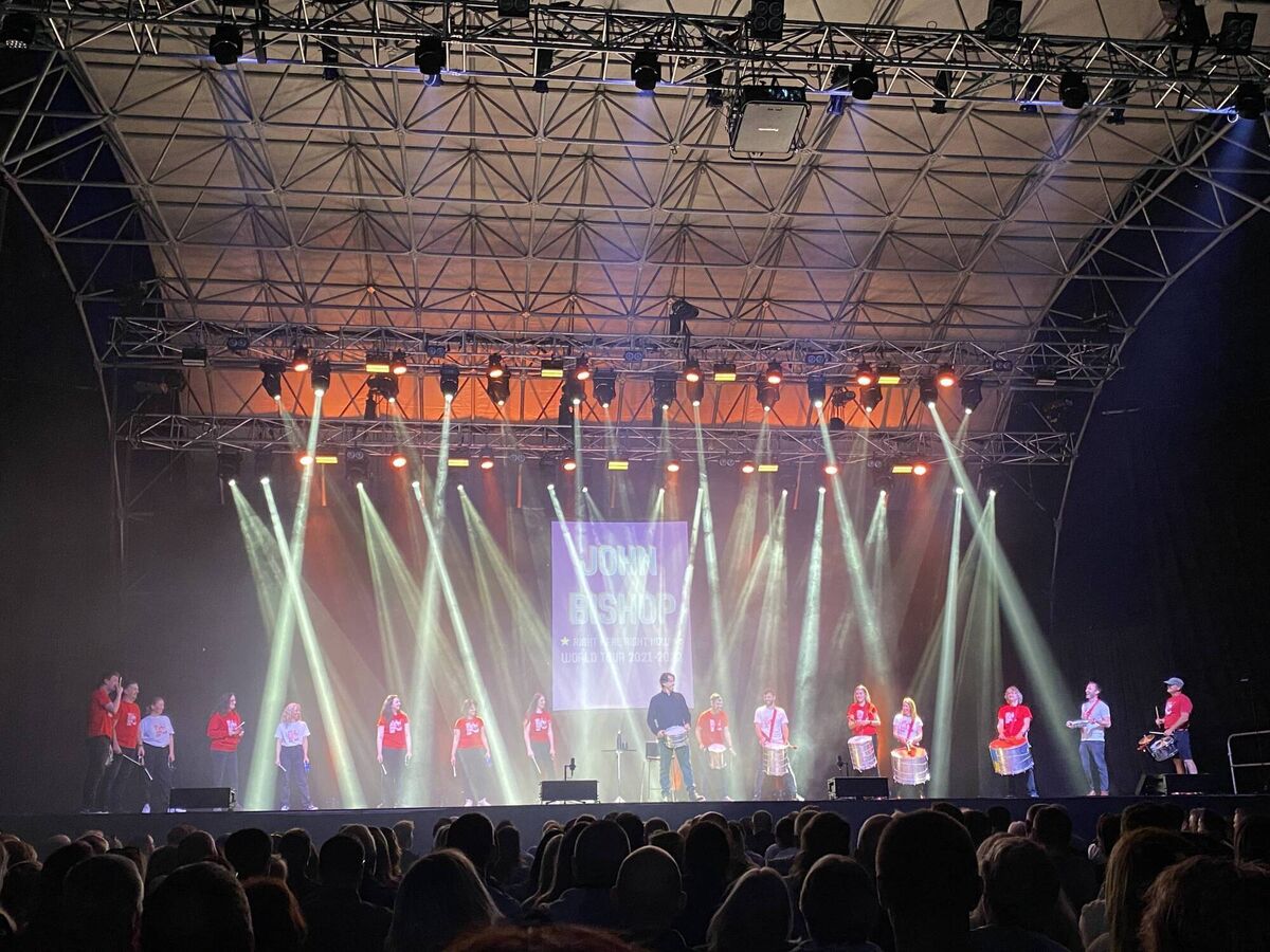 For his Live at the Marquee show, John Bishop was joined by the Cork City Samba Band. Picture: Denise O'Donoghue
