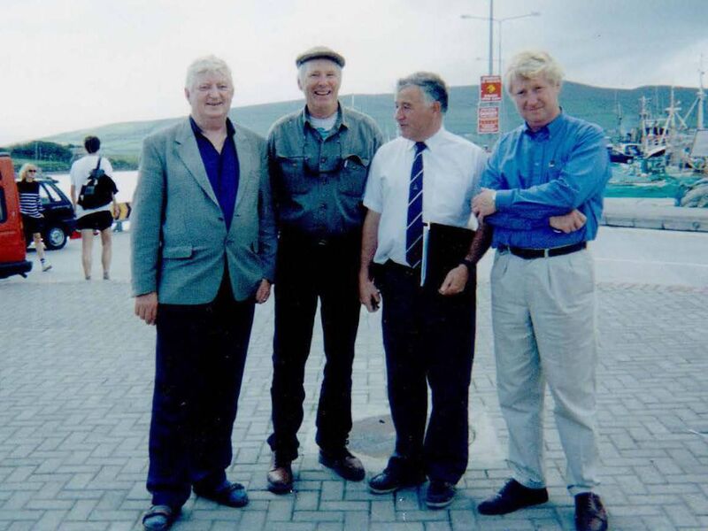 In Dingle for the unveiling of the Fungie statue in 200 were Bud Bottoms, second from left, John Moriarity (owner of Lord Baker's restaurant and pub) on right, and two local dignitaries.  Picture courtesy of Carole Ann Bottoms