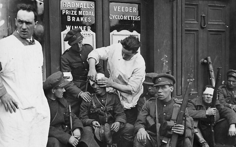 July 1922: Doctors attending to wounded soldiers after the Battle of Dublin during the Civil War.  	Picture: Topical Press Agency/Getty
                    