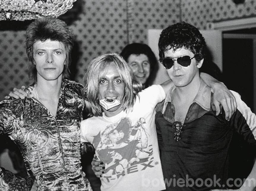 David Bowie, Iggy Pop and Lou Reed at the Dorchester Hotel in London. Picture: Mick Rock, from Moonage Daydream