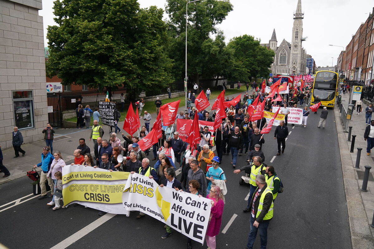 People set off from Parnell Square, during a march in Dublin organised by the Cost of Living Coalition. Picture: Brian Lawless/PA Wire