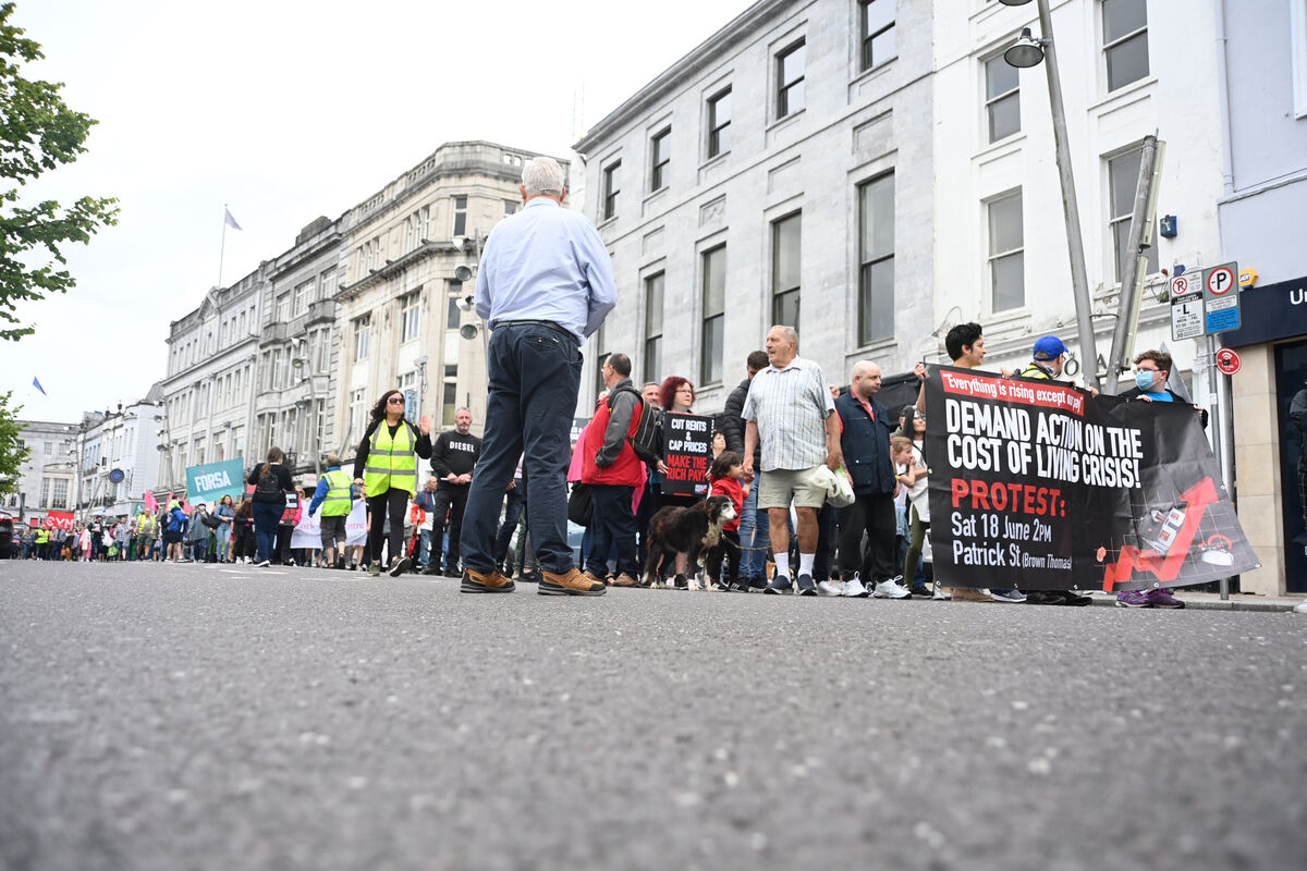 Cost of Living protest march, part of a national series of protests, at St Patrick's Street, Cork City. Picture: Larry Cummins Cost of Living protest march, part of a national series of protests, at St Patrick's Street, Cork City. Picture: Larry Cummins