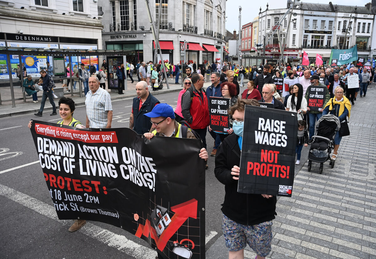Cost of Living protest march, part of a national series of protests, at St Patrick's Street, Cork City. Picture: Larry Cummins Cost of Living protest march, part of a national series of protests, at St Patrick's Street, Cork City. Picture: Larry Cummins