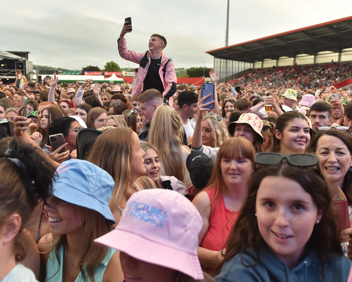 One gig-goer goes up for a better view at Picture This on Friday night.