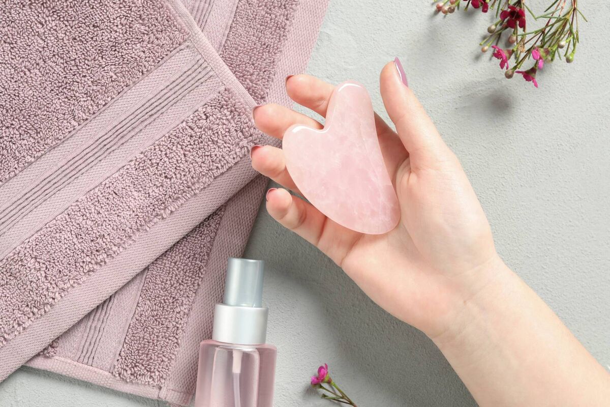 Using a gua sha facial tool prompts lymphatic drainage to de-puff the skin and stimulate circulation