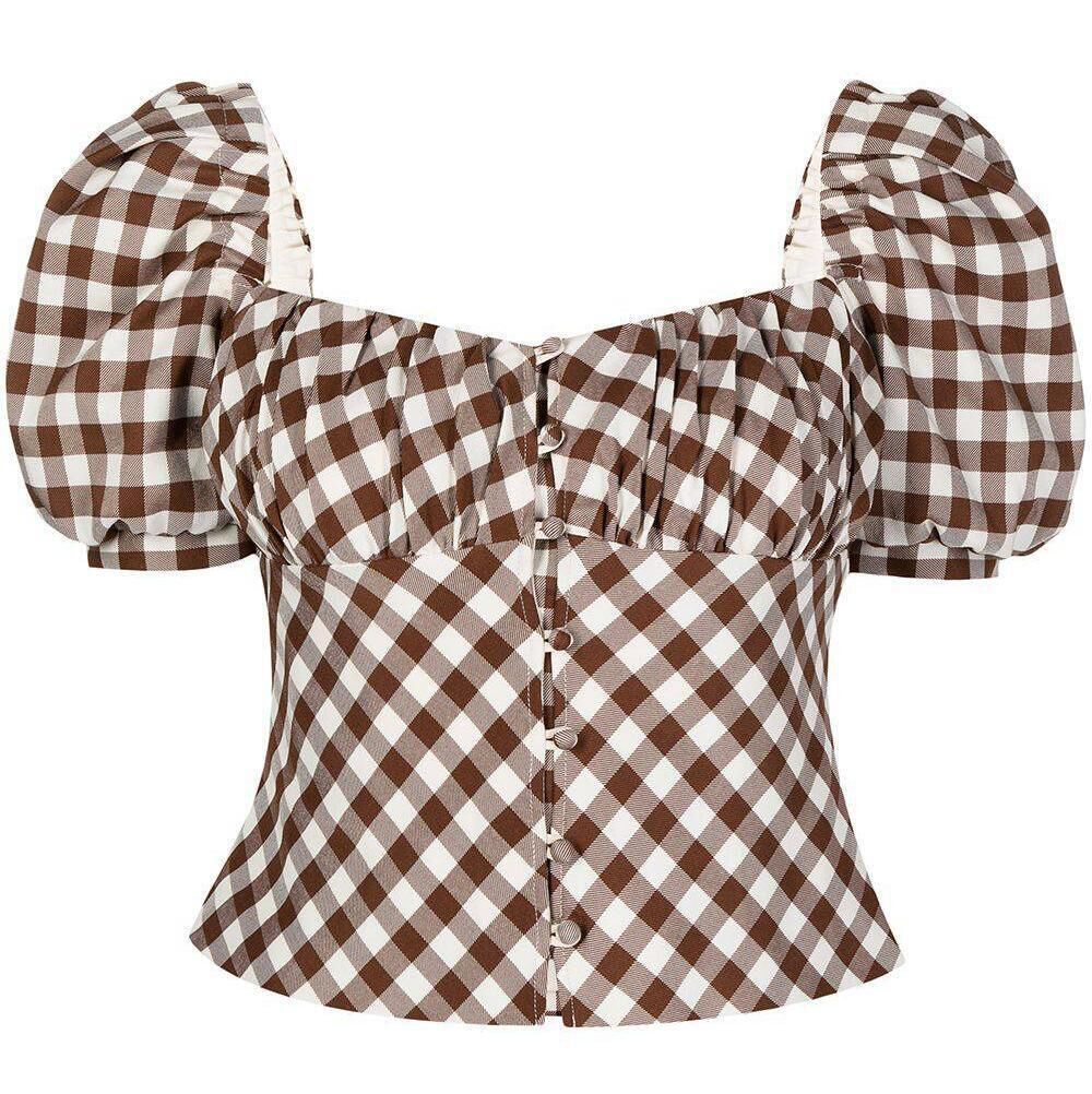 Self-Portrait gingham check-print cropped blouse, Farfetch, was €275; now €206
