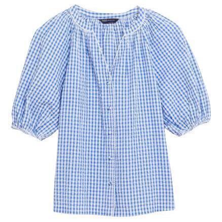 Pure cotton gingham puff sleeve longline blouse, M&amp;S €42