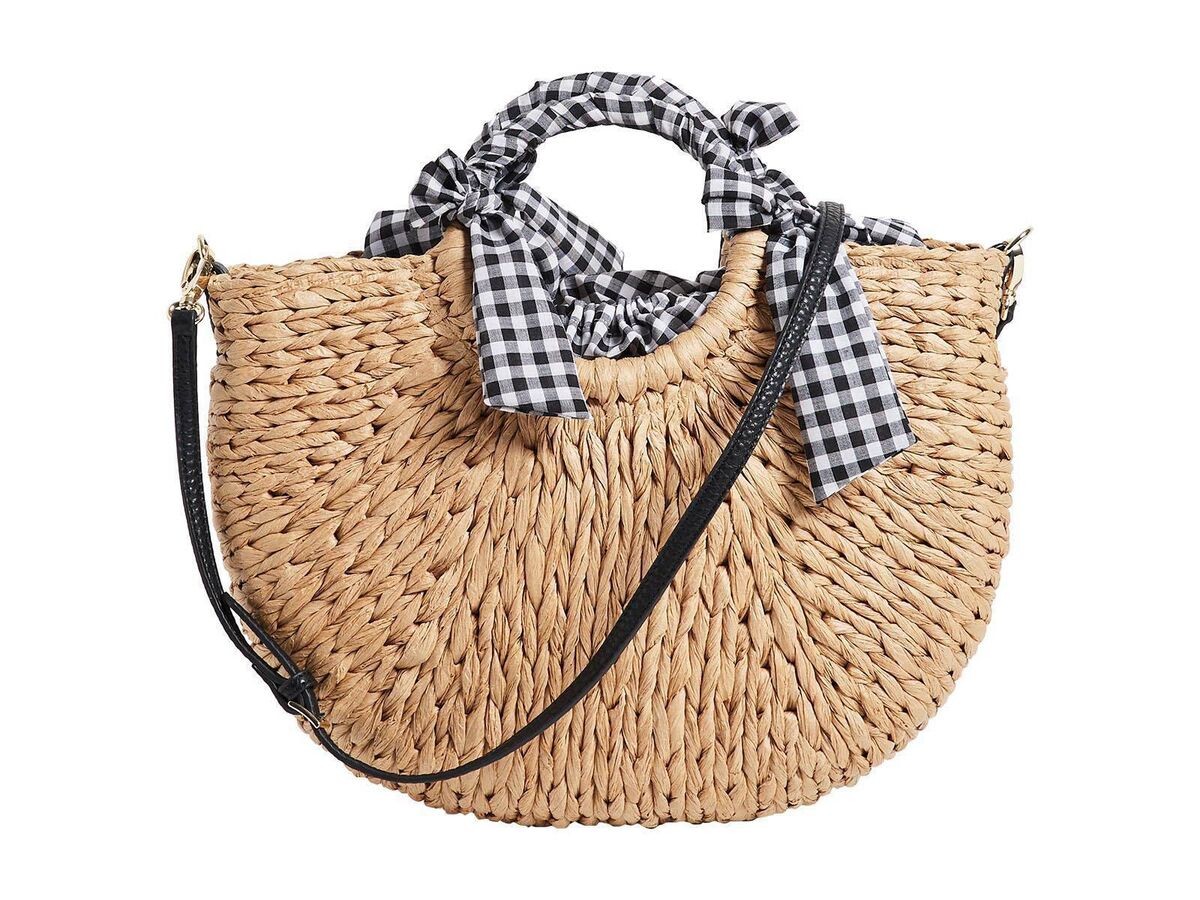 Gingham check round natural brown crossbody bag, Oliver Bonas, €51