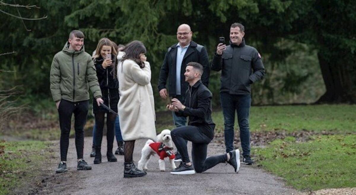 Sean Maguire proposing to Claudia Rose Long. Pictures via twitter