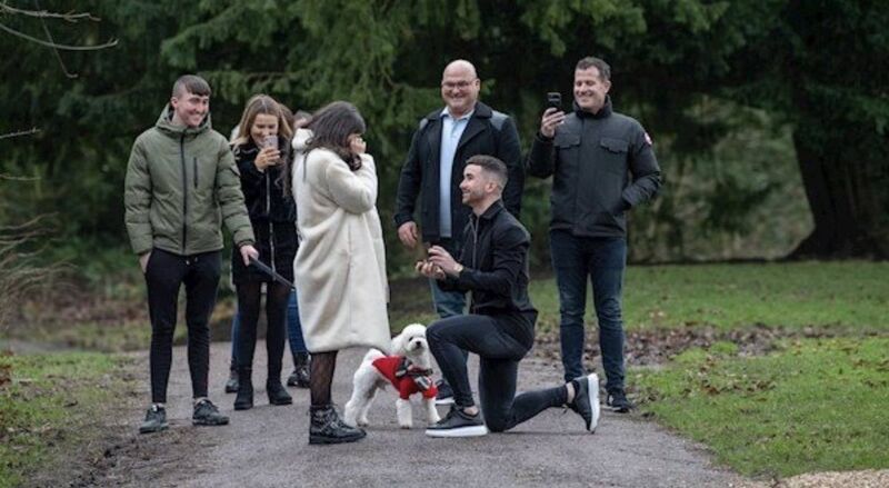 Sean Maguire proposing to Claudia Rose Long. Pictures via twitter