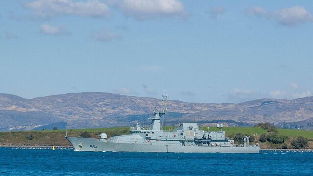 <p>The Irish Naval service vessel, Lé George Bernard Shaw in Bantry Bay. Picture: ED/Alamy Live News</p>