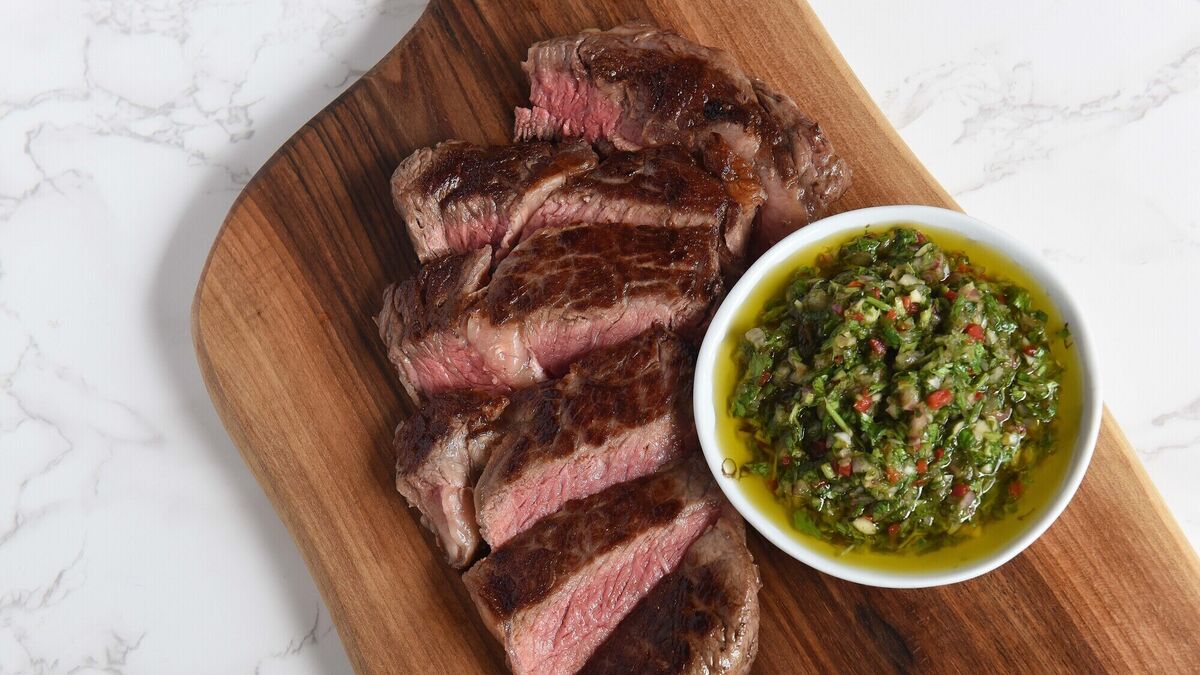 Rib-eye steak with chimichurri sauce