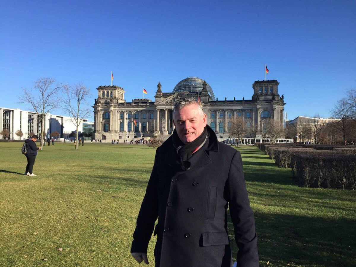 Nazi sa Ghaeltacht: presenter Kevin Magee at the Reichstag building in Berlin Nazi sa Ghaeltacht: presenter Kevin Magee at the Reichstag building in Berlin