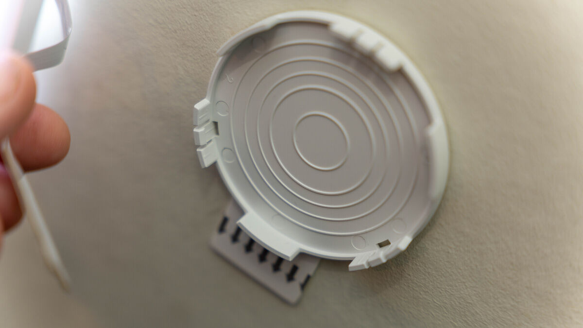Govee Glide Hexa mounting place sticks to the wall with easy-to-remove tabs. Picture: Noel Campion. Govee Glide Hexa mounting place sticks to the wall with easy-to-remove tabs. Picture: Noel Campion.