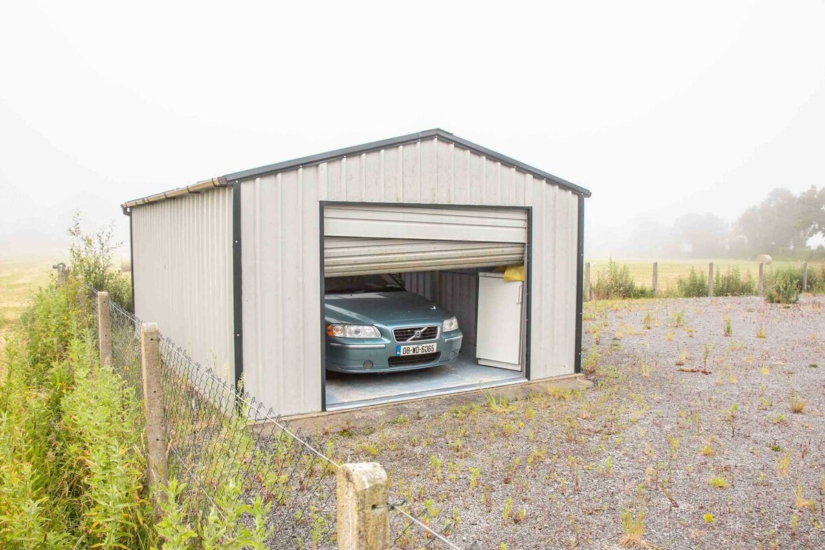 The metal garden shed where one of Nick Smith's two Volvos is parked back of the house near Cloneen, Co Tipperary. Picture: Neil Mchael The metal garden shed where one of Nick Smith's two Volvos is parked back of the house near Cloneen, Co Tipperary. Picture: Neil Mchael