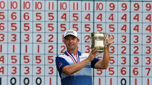 <p>STAR IN STRIPES: Pádraig Harrington celebrates winning the U.S. Senior Open Championship at Saucon Valley Country Club  in Bethlehem, Pennsylvania. </p>