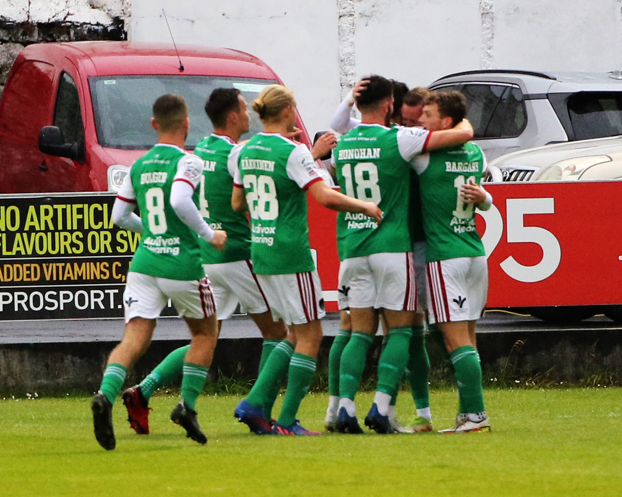 TOP DOGS: Kevin O'Connor, Cork City, delighted after scoring the first goal with teamates against Treaty United in the Treaty United v Cork City in the SSE Airtricty First Division game in the Market's Field, Limerick. Pic: Brendan Gleeson