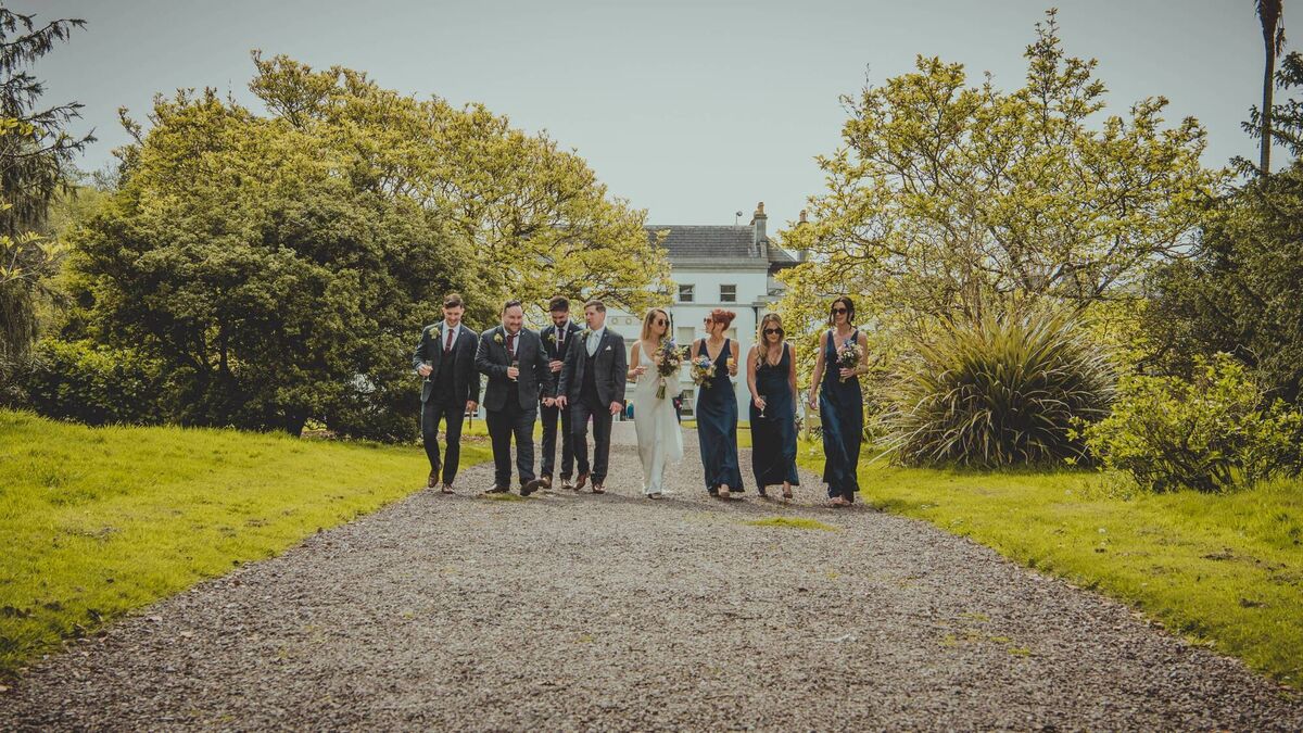 Caroline Candon and Ben Rice with their wedding party