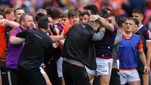 <p>HEAT OF THE MOMENT: Players and officials from both sides become embroiled as they make their way to the dressing rooms in Croke Park. </p>