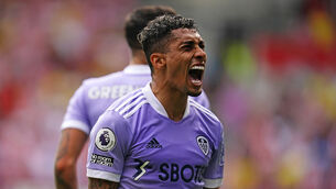 The race to sign Leeds winger Raphinha is heating up with Chelsea overtaking Arsenal and Barcelona (John Walton/PA)