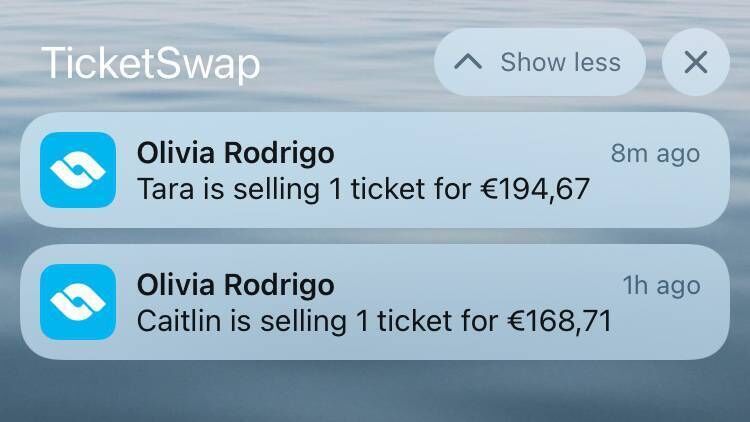 A screenshot of Olivia Rodrigo tickets being advertised on TicketSwap 