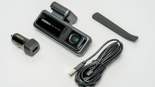 <p>Miofive 4K dash cam includes everything you need in the box. Picture Noel Campion.</p>