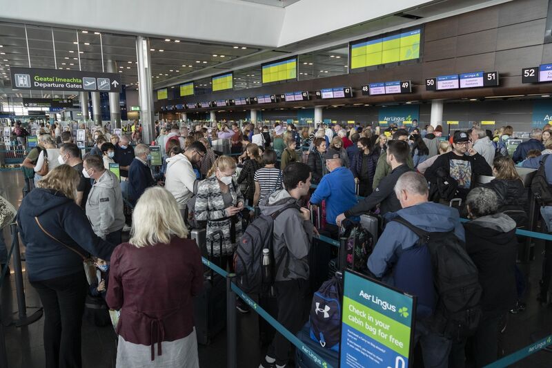 The check-in area at Dublin Airport on Thursday afternoon as Aer Lingus announces flight cancellations because of staff shortages due to a Covid 19 surge. Picture: Colin Keegan/ Collins 