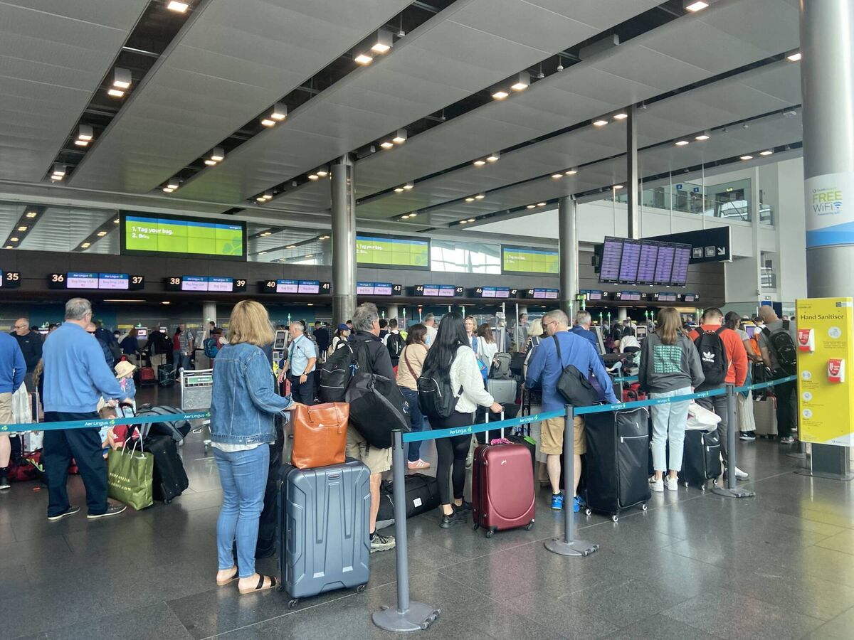 Queues at Dublin Airport on Saturday, July 2. Picture: Martha Brennan