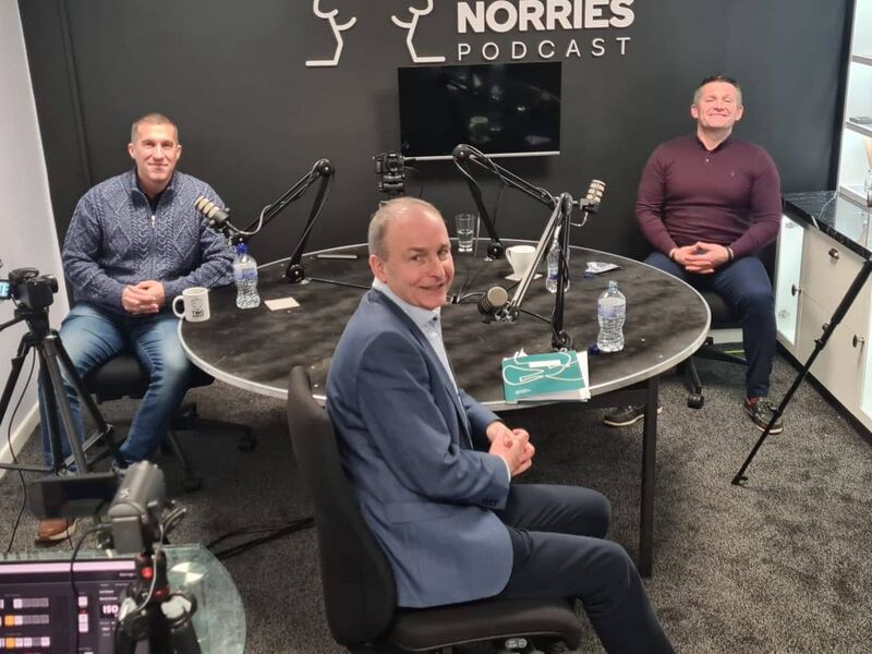 Taoiseach Micheál Martin, one of many prominent guests of the Two Norries, James Leonard and Tim Long.