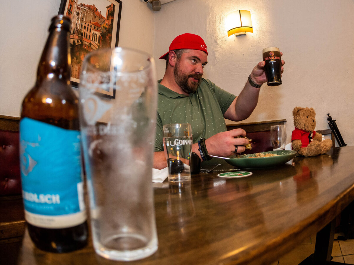 Randy Santel in Bantry: the challenge was to eat 3kg of seafood Boxty, consisting of Smoked Haddock, white cream sauce and tomatoes in 45 minutes. Randy finished the plate of food in 20 minutes and 32 seconds. Picture: Andy Gibson