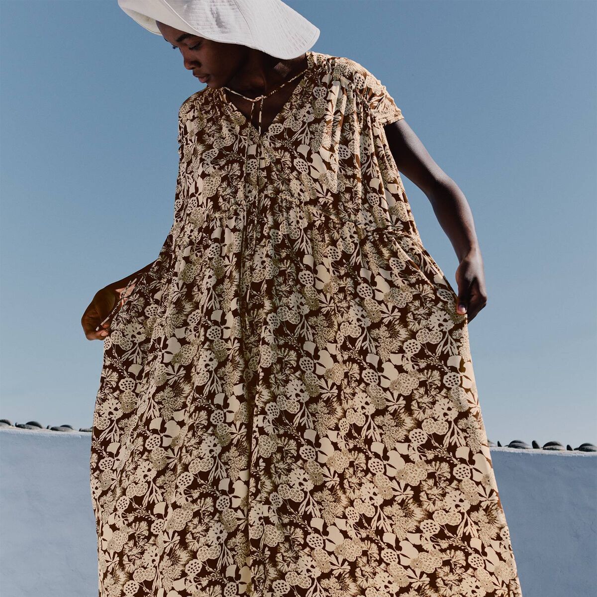 Flotsam print gathered dress, Toast, €295