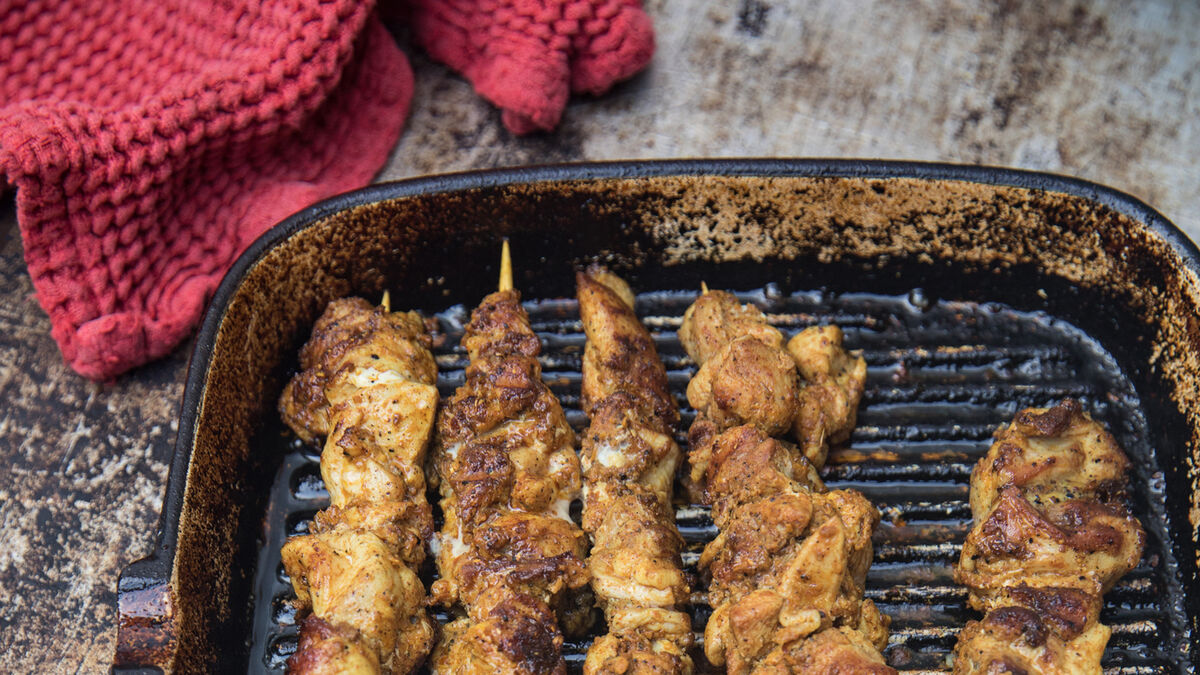 Chicken Shishlik (Shawarma Spiced Chicken Skewers) from Mezze