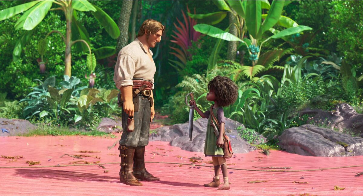 THE SEA BEAST - (L-R) Karl Urban as Jacob Holland and Zaris-Angel Hator as Maisie Brumble. Cr: NETFLIX © 2022 THE SEA BEAST - (L-R) Karl Urban as Jacob Holland and Zaris-Angel Hator as Maisie Brumble. Cr: NETFLIX © 2022