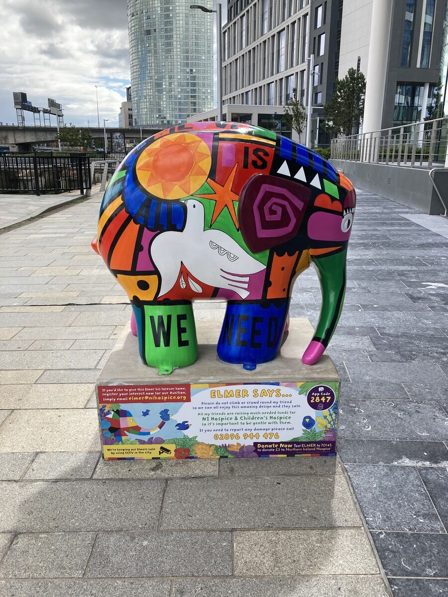The 'Love is All We Need' Elmer the Elephant designed by Shirley Copperwhite