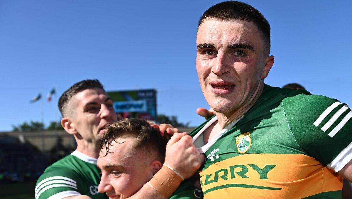 10 July 2022; Seán O'Shea of Kerry celebrates after kicking the winning point in his side's victory in the GAA Football All-Ireland Senior Championship Semi-Final match between Dublin and Kerry at Croke Park in Dublin. Photo by Brendan Moran/Sportsfile