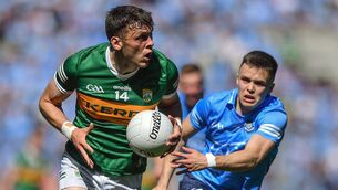 <p>HEADS UP FOOTBALL: David Clifford of Kerry in action against Eoin Murchan of Dublin during the GAA Football All-Ireland Senior Championship Semi-Final match between Dublin and Kerry at Croke Park in Dublin. Pic: Piaras Ó Mídheach/Sportsfile</p>