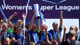 <p>STARTING OVER: Magdalena Eriksson of Chelsea lifts the Barclays Women's Super League trophy with the team. Pic: Catherine Ivill/Getty Images)</p>