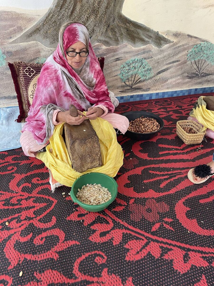 A Moroccan lady making Argan oil. Picture: Nicole Glennon 