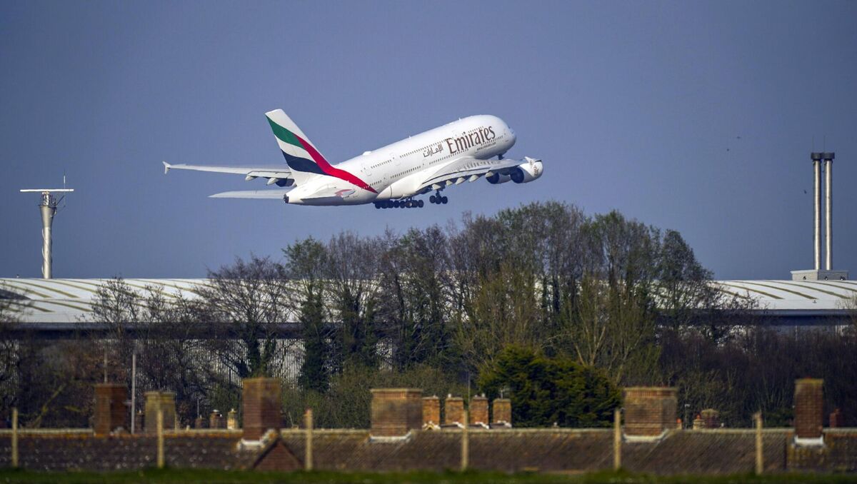 An Emirates Airbus A380 plane taking off from Heathrow airport in West London. Emirates has rejected an order from Heathrow to cancel flights to comply with a cap on passenger numbers. 