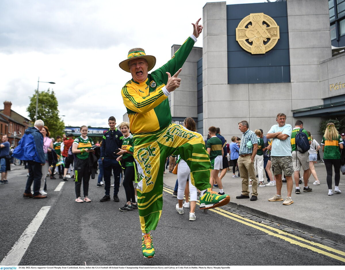 Gerard Murphy from Castleisland was showing his true colours before the GAA Football All-Ireland Senior Championship final between Kerry and Galway at Croke Park on Sunday. Picture: Harry Murphy/Sportsfile